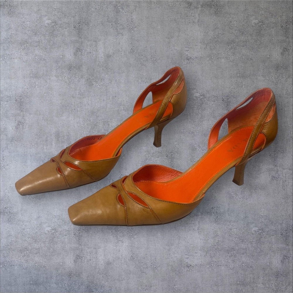 Prada Vintage Y2K Kitten Heel Pointed Toe Brown Mule Pumps Shoe Womens 40 US 10 - Picture 3 of 10